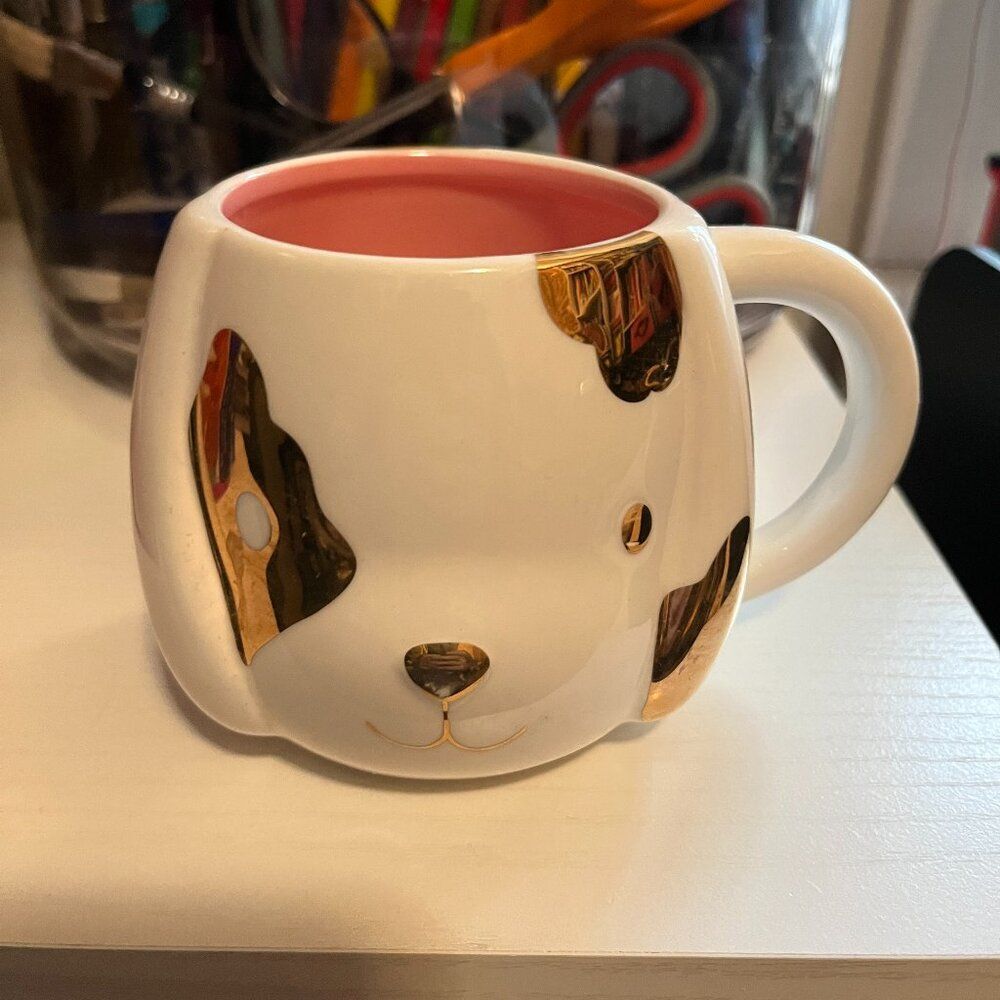 Pinky Up Dalmation Spotted Puppy Dog LOVE Mug in White & Gold